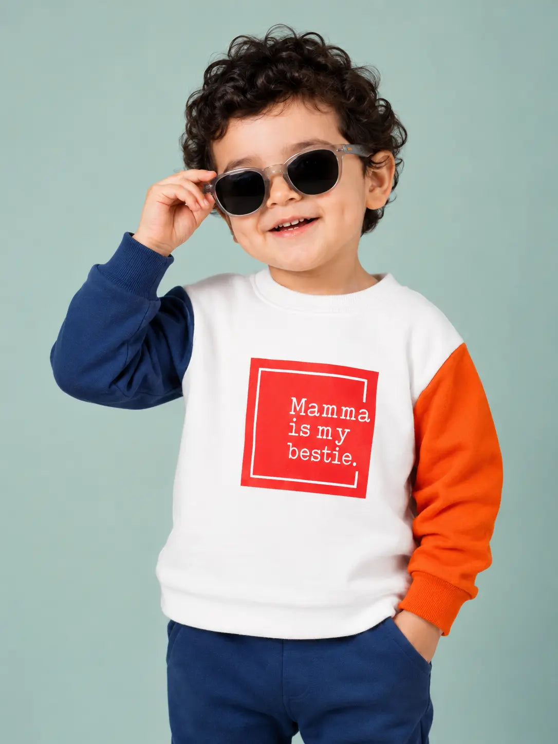 BloomUp Mamma Is My Bestie Colorblock Sweatshirt & Jogger Set for Kids – Soft Fleece Winter Co-ord Outfit