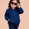 Royal Blue Heart Pocket Zip-Up Jacket for Baby Girls – Soft Winter Bomber Jacket Kids Outerwear
