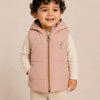Peach Pink Hooded Puffer Jacket for Girls – Lightweight Sleeveless Winter Vest with Zip & Pockets