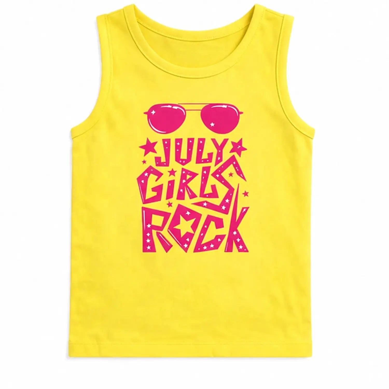 Yellow Jolly Girls Rock Graphic Sleeveless Top for Girls – Soft Cotton Summer Wear Kids Tank Top BloomUp