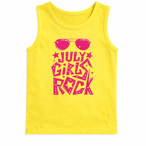 Yellow Jolly Girls Rock Graphic Sleeveless Top for Girls – Soft Cotton Summer Wear Kids Tank Top BloomUp