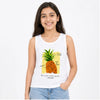White Pineapple Graphic Sleeveless Top for Girls – Soft Cotton Summer Wear Kids Tank Top
